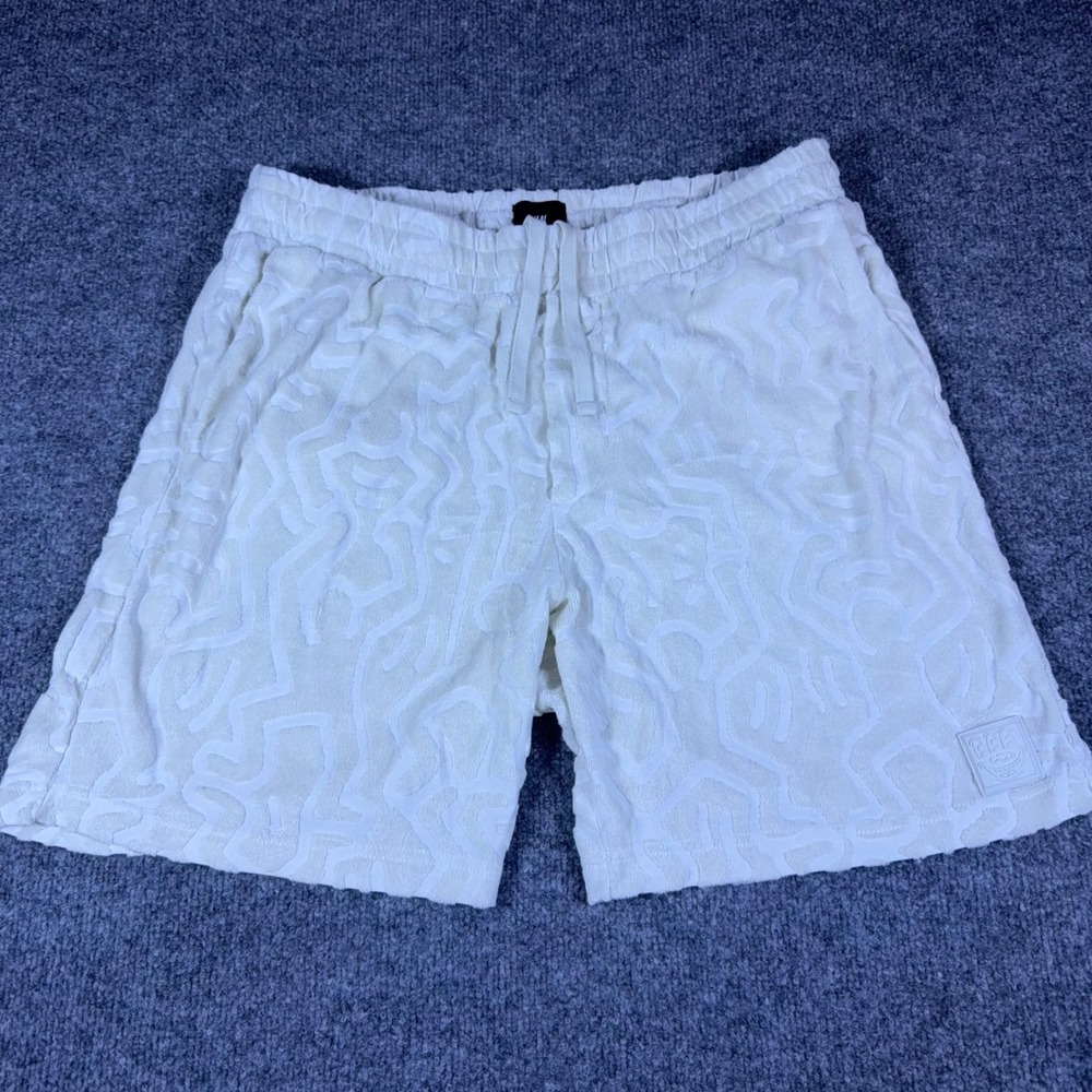 HM Keith Haring Regular Fit Terry Cloth Textured Shorts Cream White Mens Large